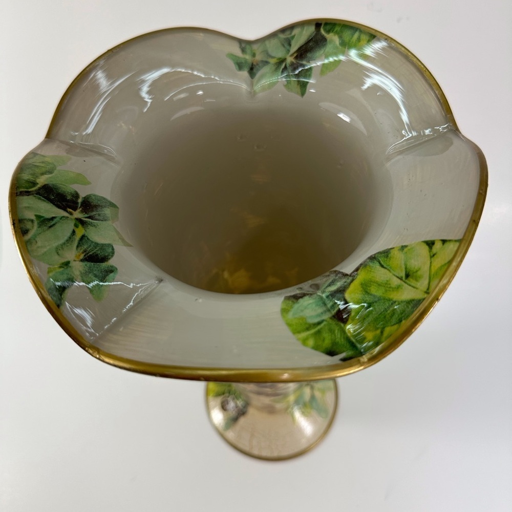 E. Dean Designs Decoupage Green Floral Glass Vase 11” Tall Handmade USA - Picture 2 of 6